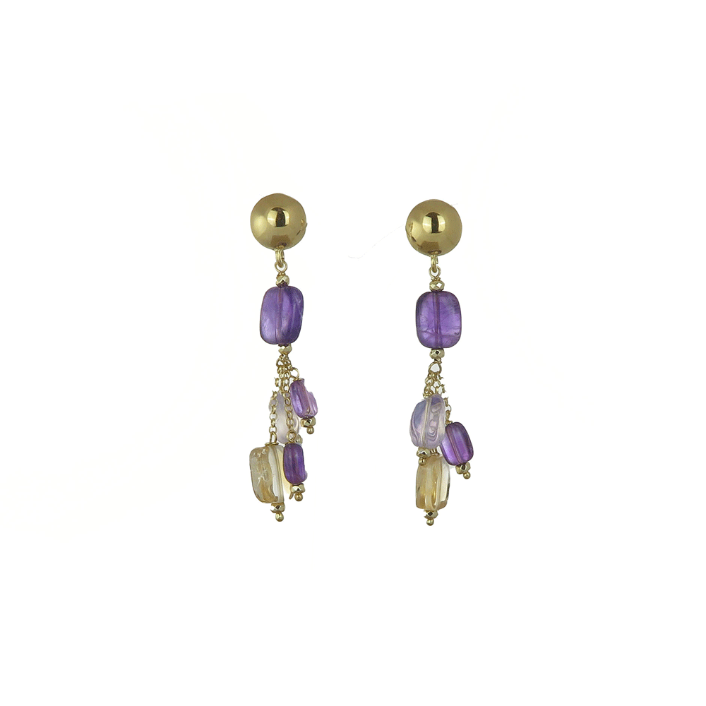Orecchini pendenti con ametista e citrino