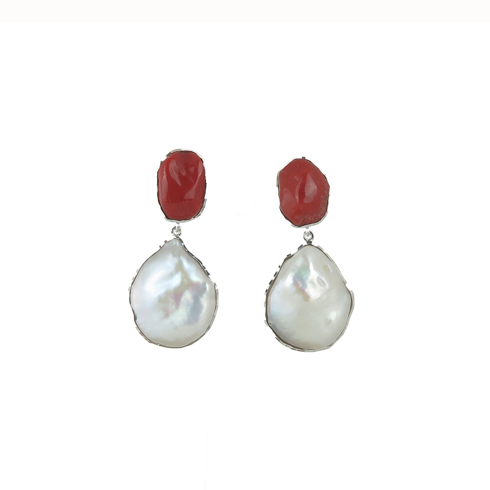 Pearl and coral earrings