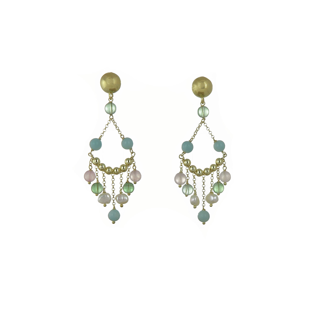 Drop earrings with quartz and river beads