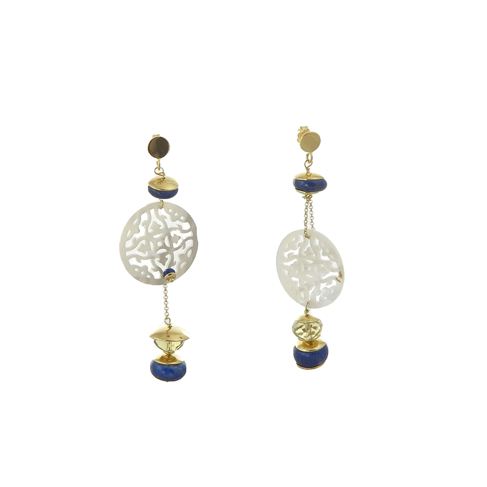 Orecchini pendenti con lapislazzuli e madreperla