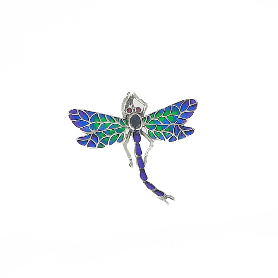 Silver enamel dragonfly brooch
