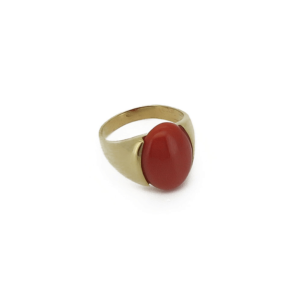 Coral and gold band ring