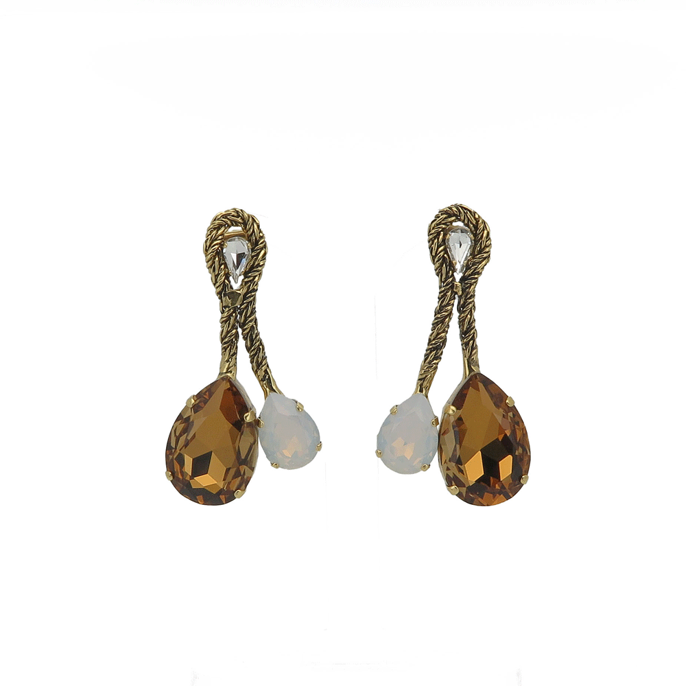 Golden Drop Earrings with Two-Tone Crystals