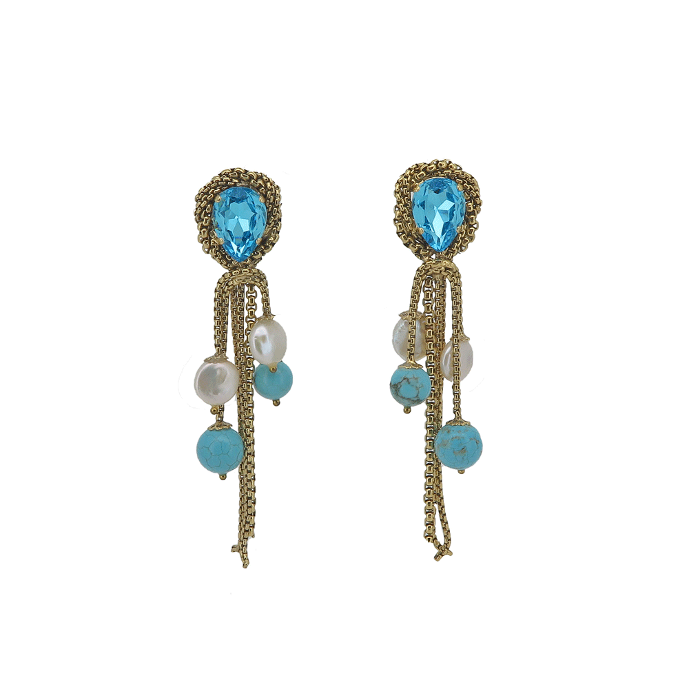 Orecchini pendenti con pietre dure cristalli e perle