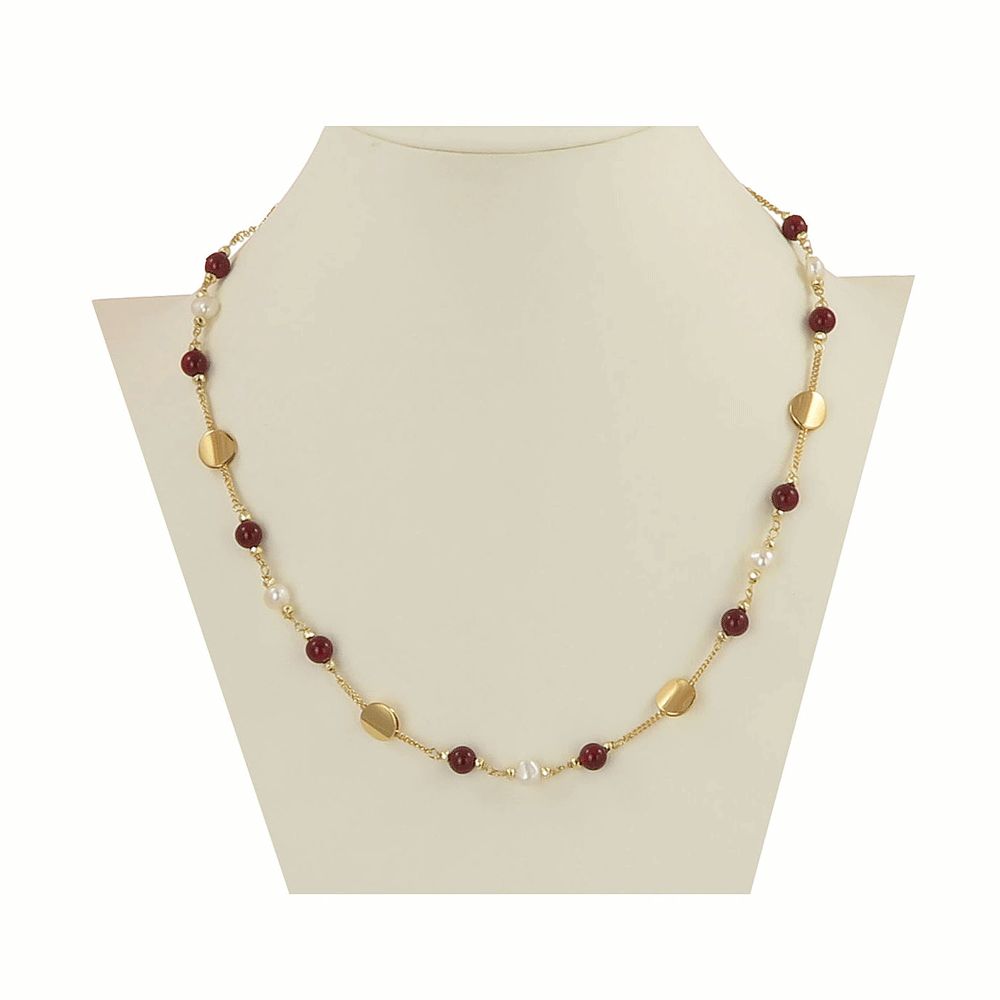 Choker necklace in gold-plated silver, beads and garnet