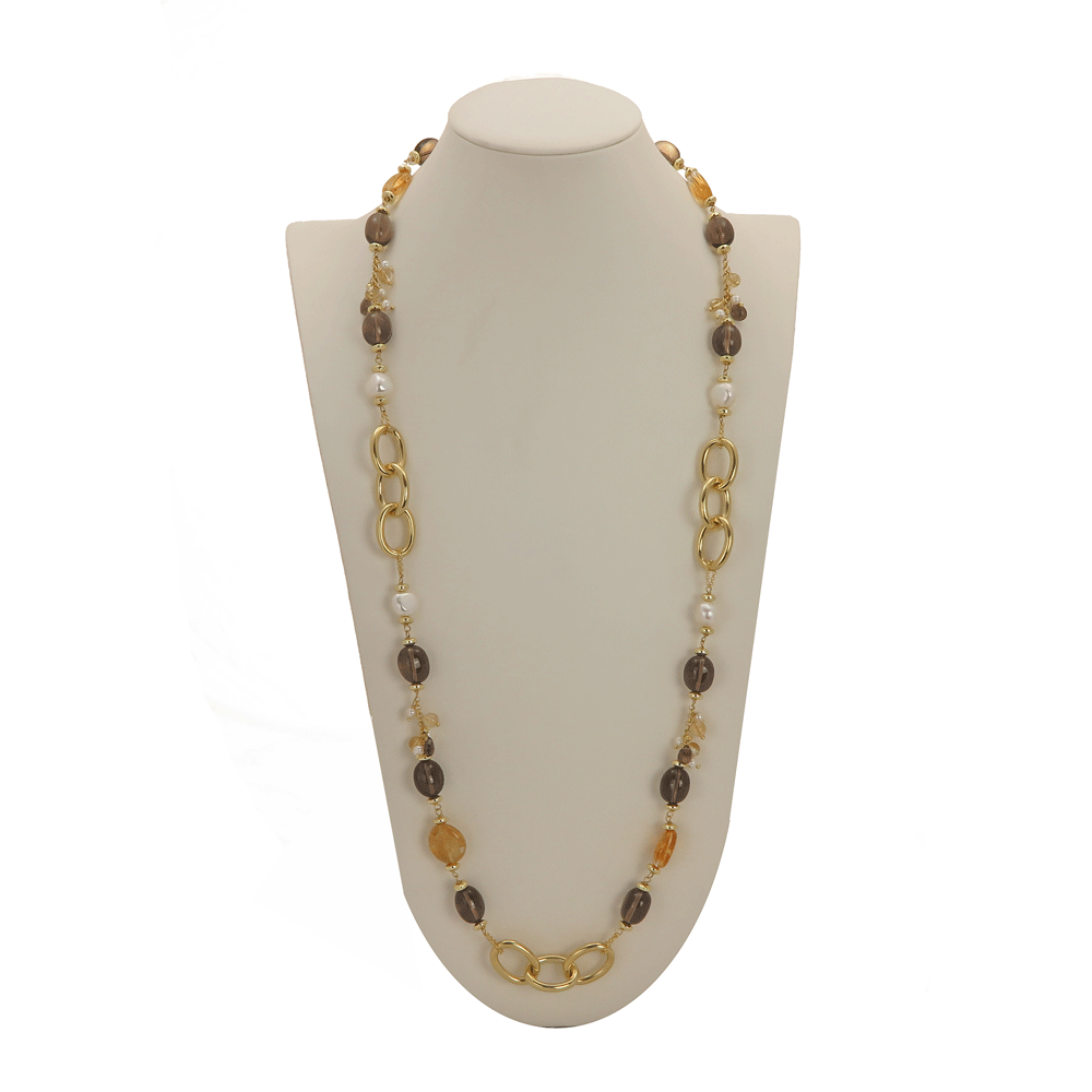 Necklace with topaz and freshwater pearls