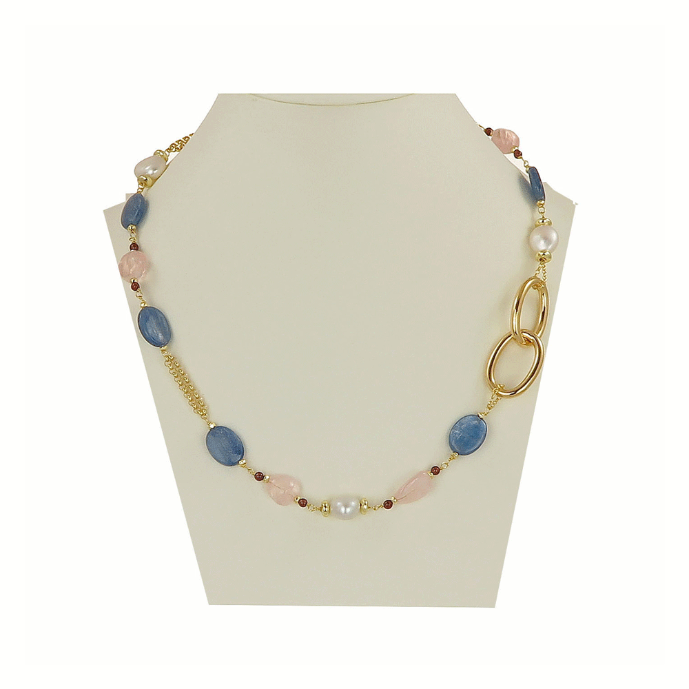 Choker necklace in gold plated silver with pearls and sodalite