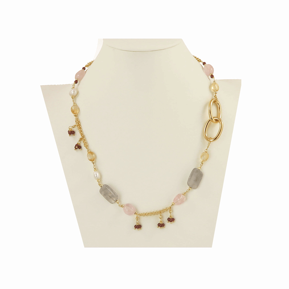 Collana girocollo in argento dorato perle e pietre dure