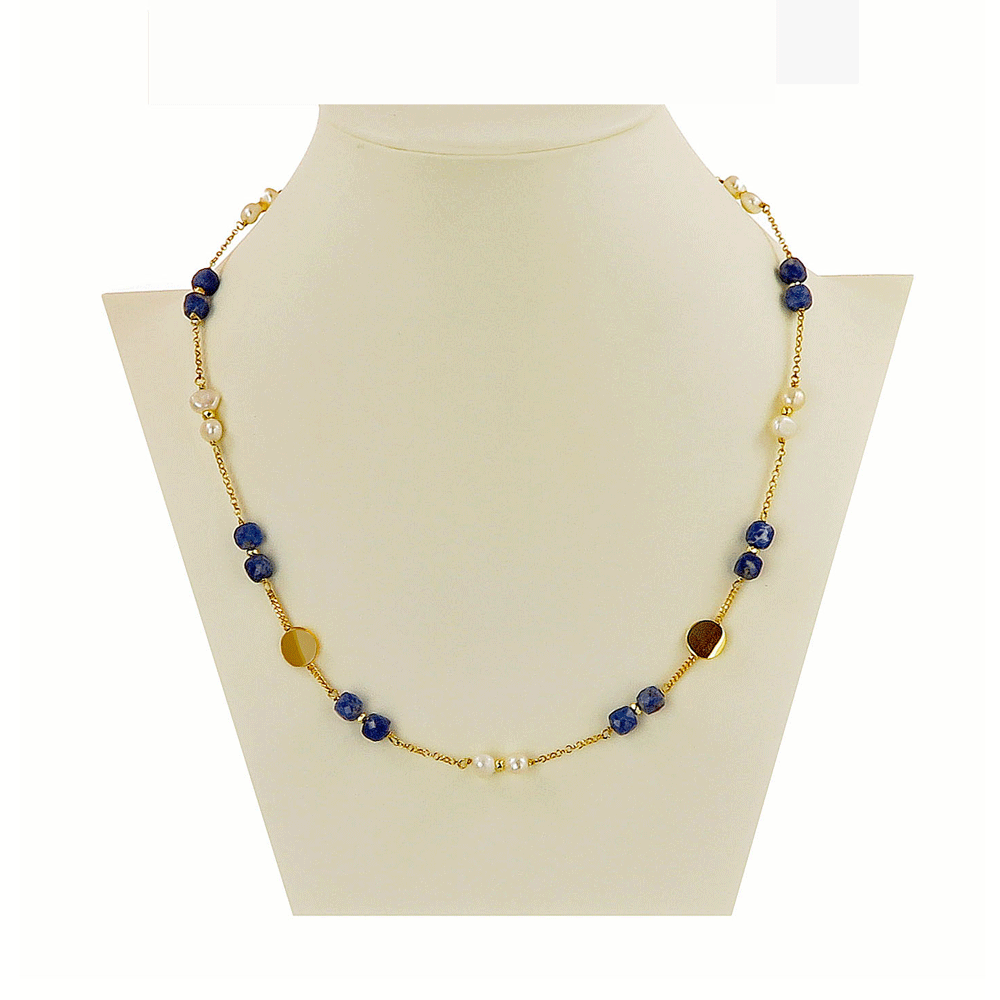 Choker necklace in gold-plated silver beads and sodalite