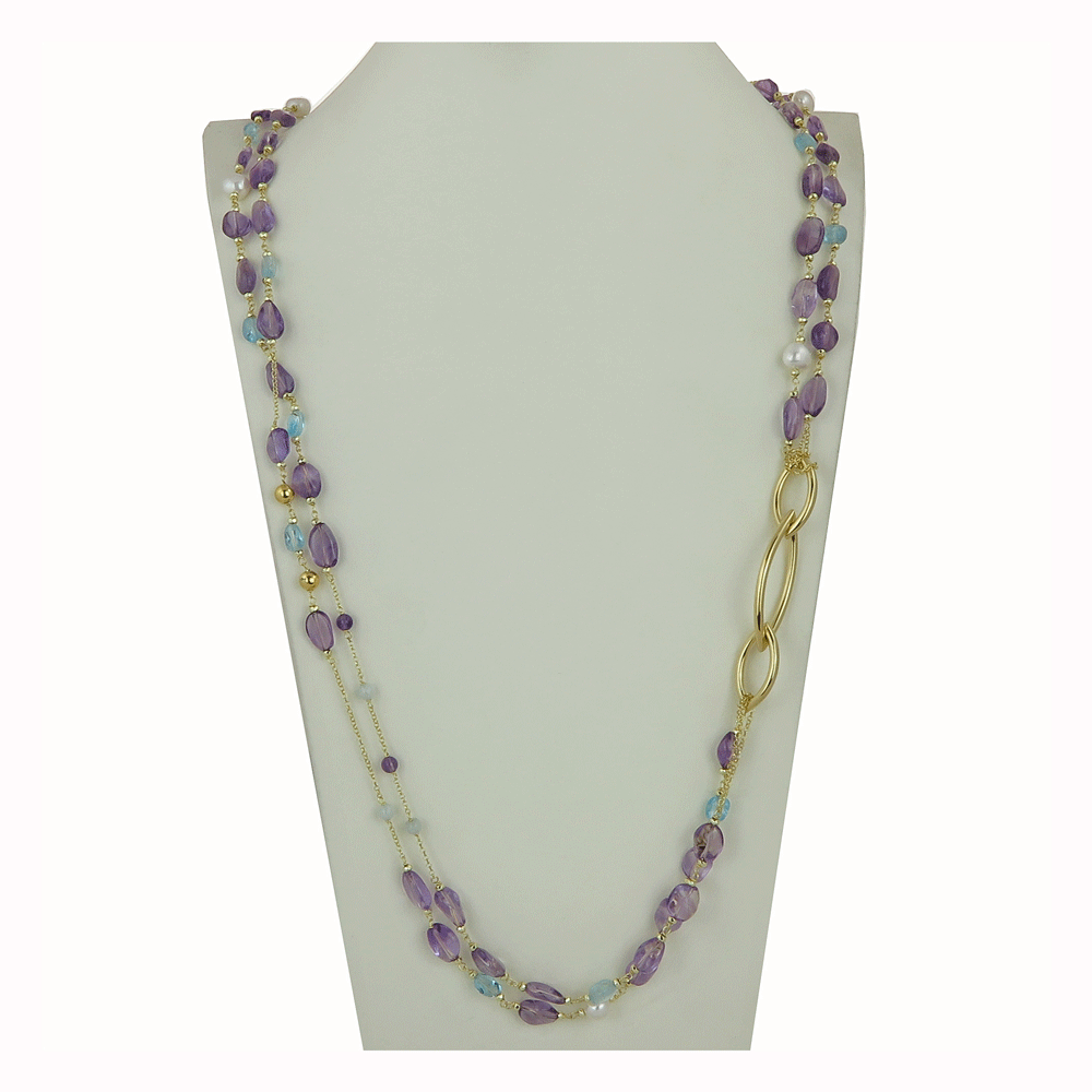 Collana argento con ametiste perle e acquamarina