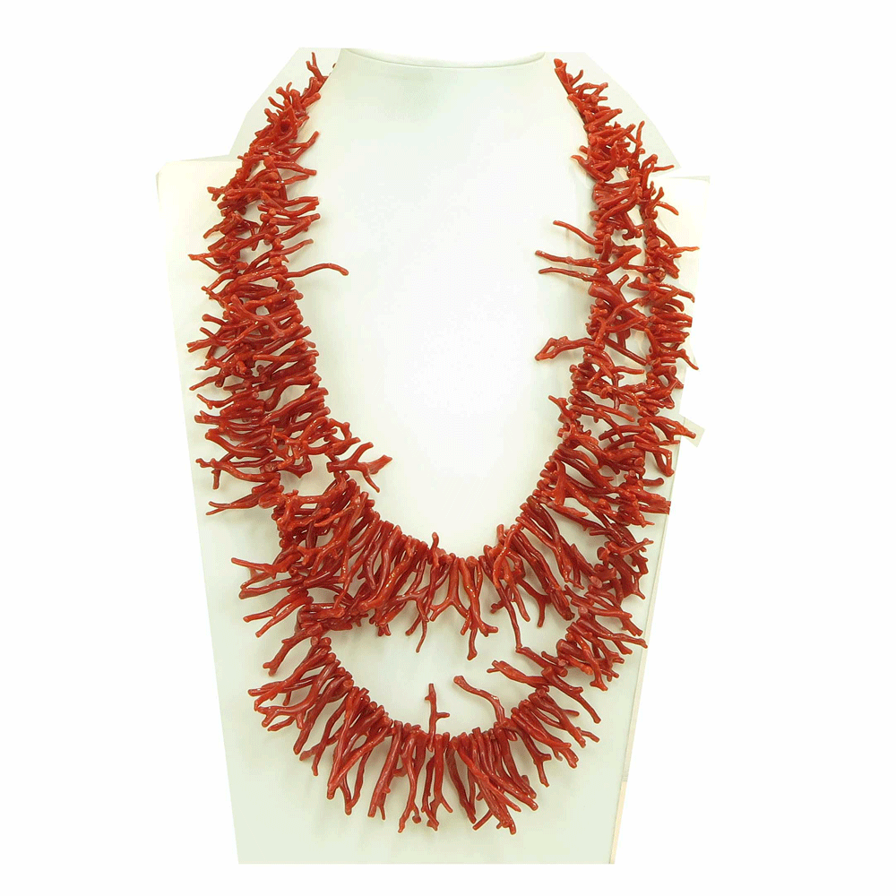 Collana due fili rametti corallo rosso