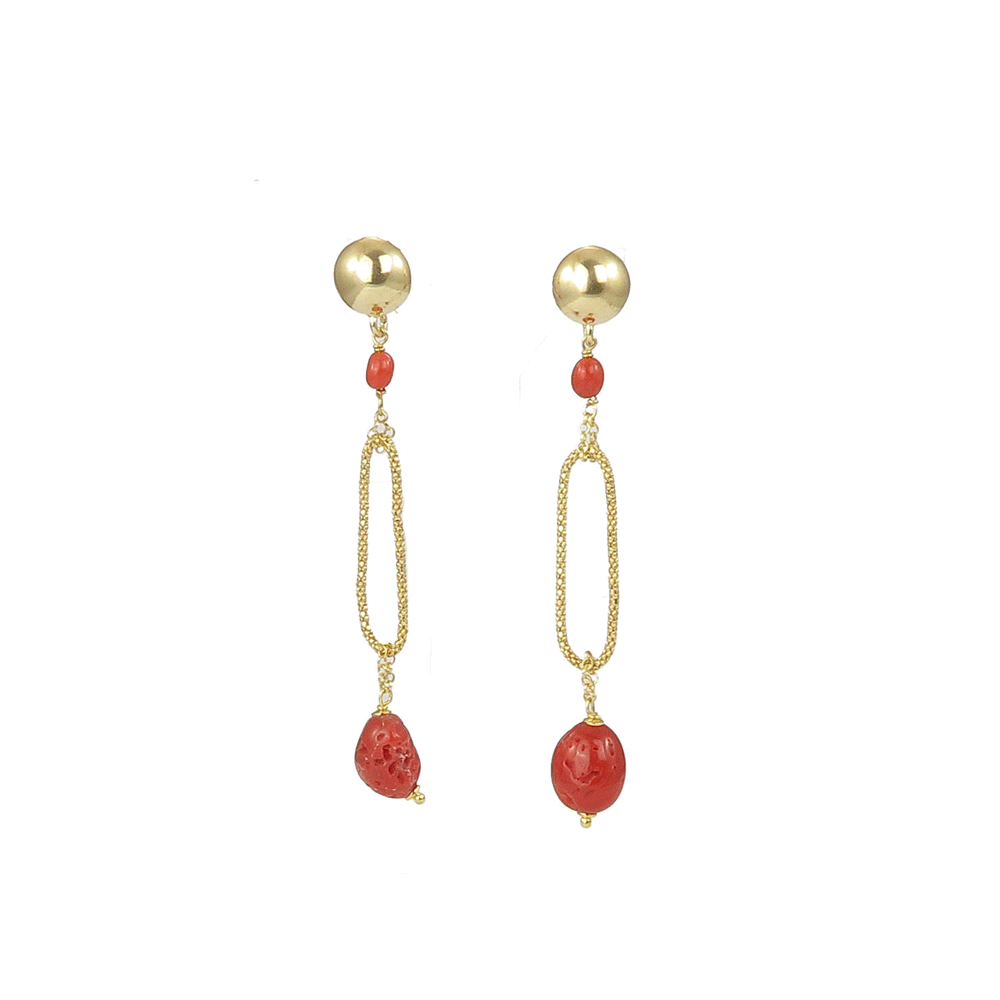 Orecchini in corallo pendenti dorati
