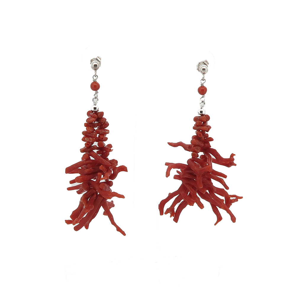 Orecchini con corallo rosso a frangia