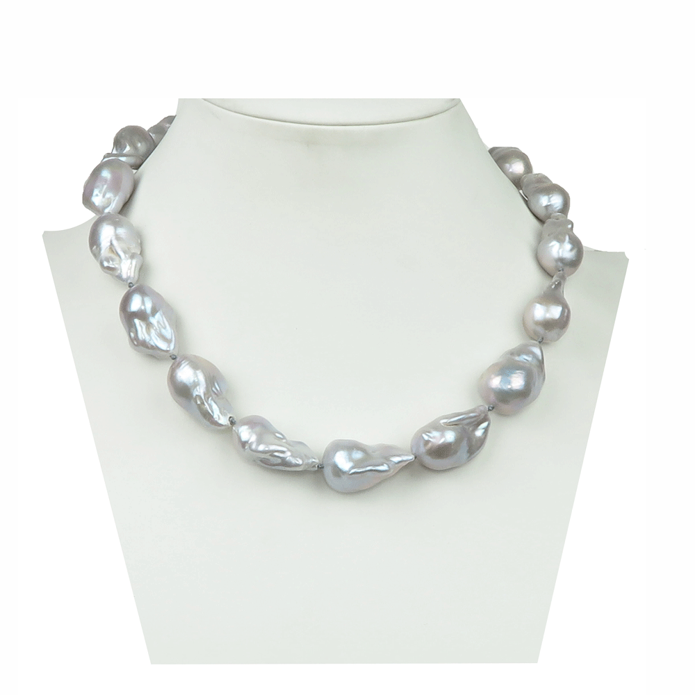 Collana di perle barocche grigie