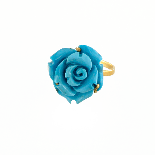 Anello con turchese a forma di rosa in oro 18kt