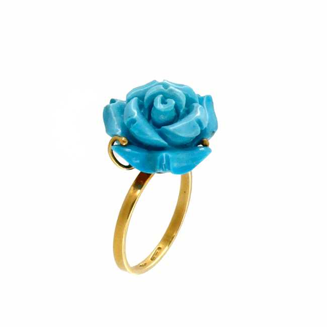 Anello con turchese a forma di rosa in oro 18kt