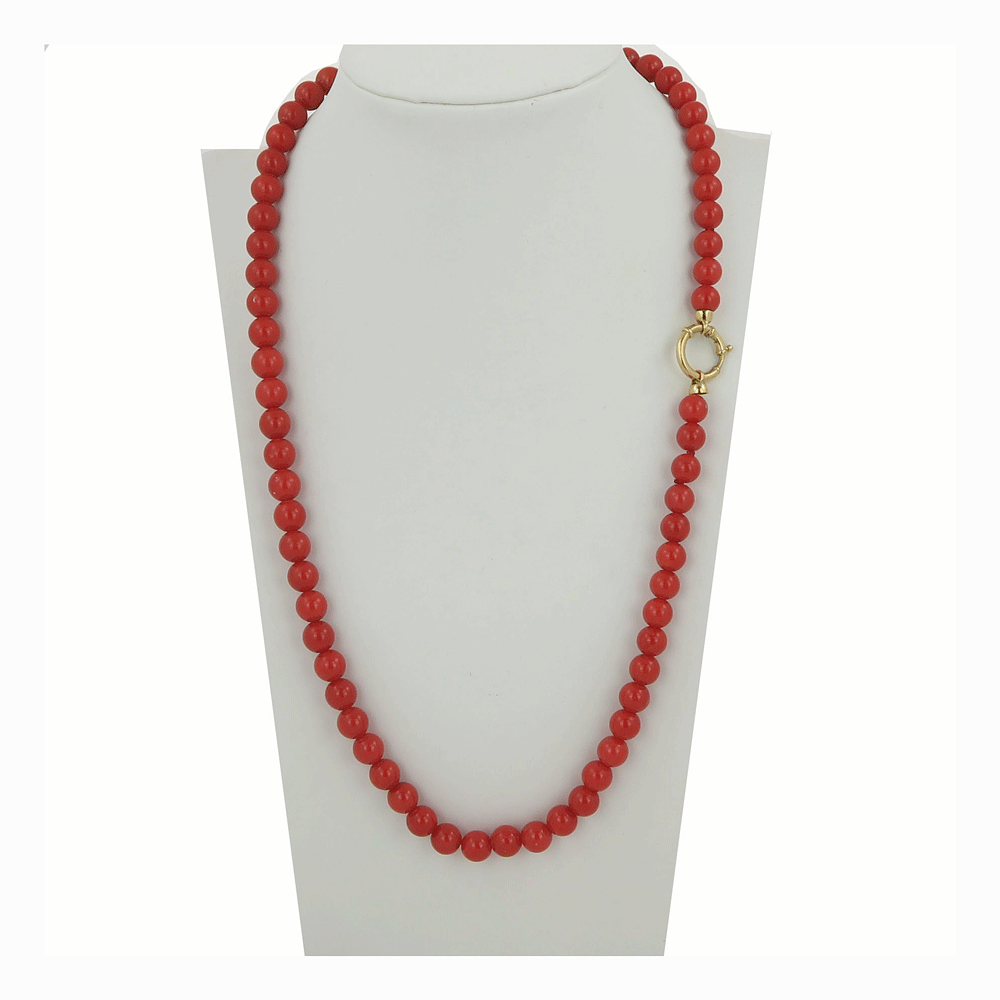 Collana in corallo rosso con chiusura in oro giallo 18 kt