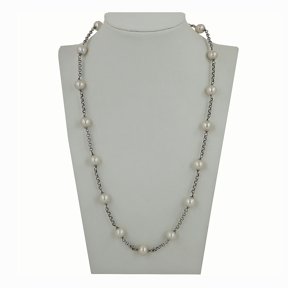 Collana di perle bianche in oro bianco 18kt