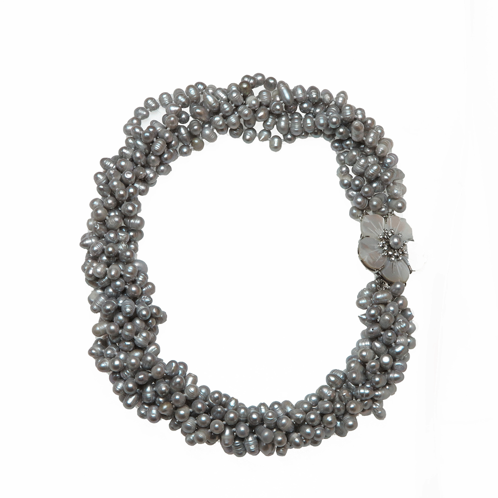 Collana torsade con perle di fiume grigie