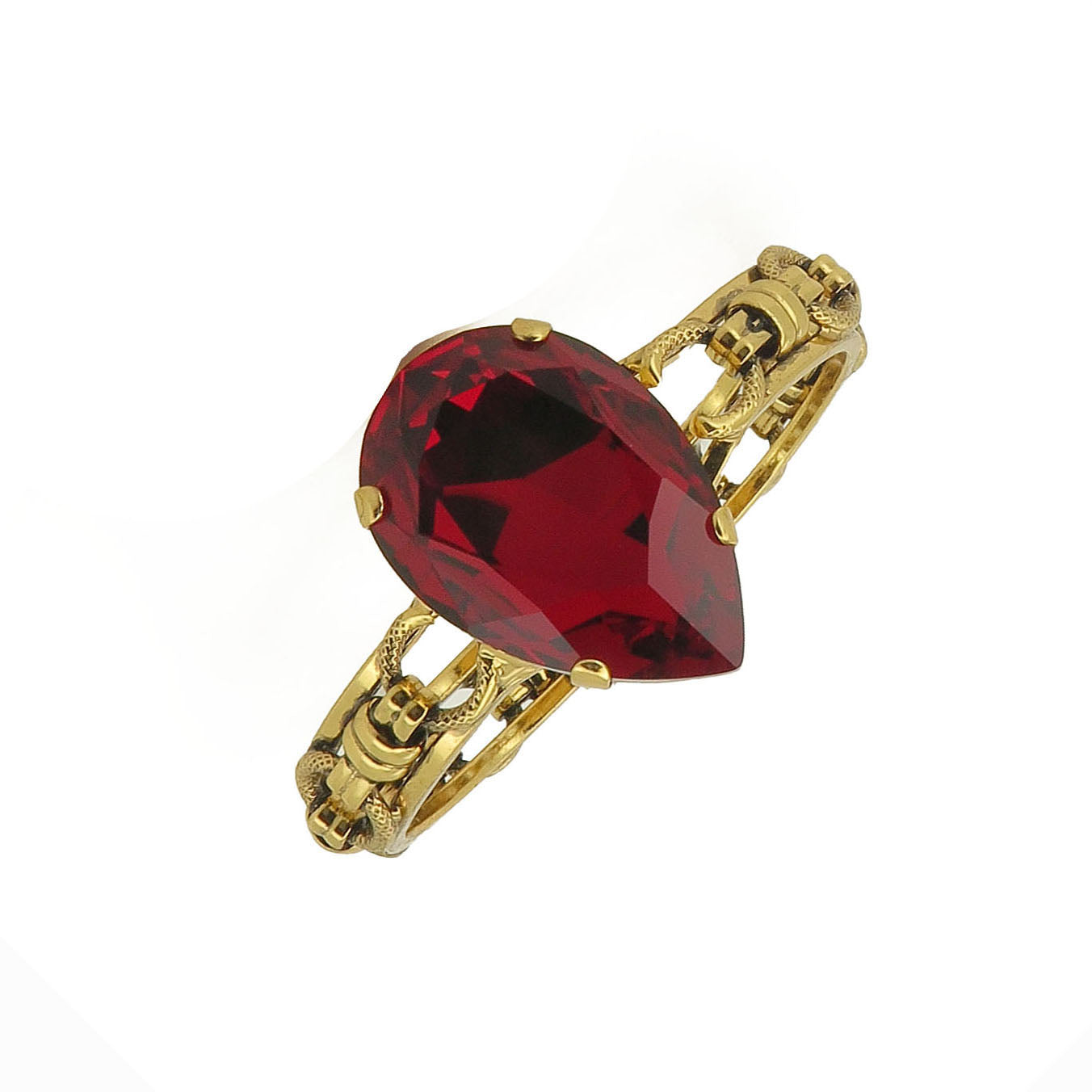 Rigid bracelet in brass with red crystal