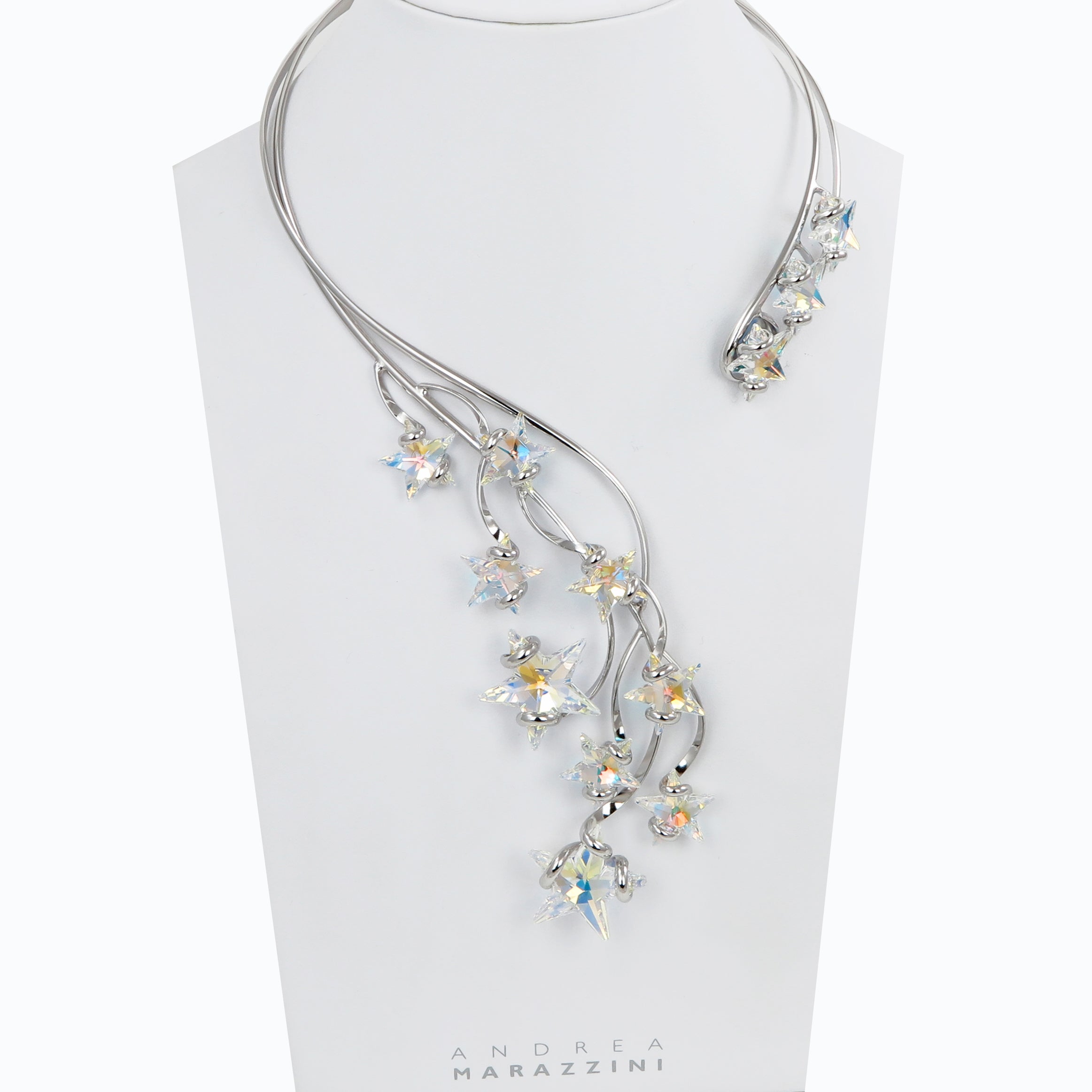 Collier rigido con pioggia di stelle di cristallo Swarovski cangianti