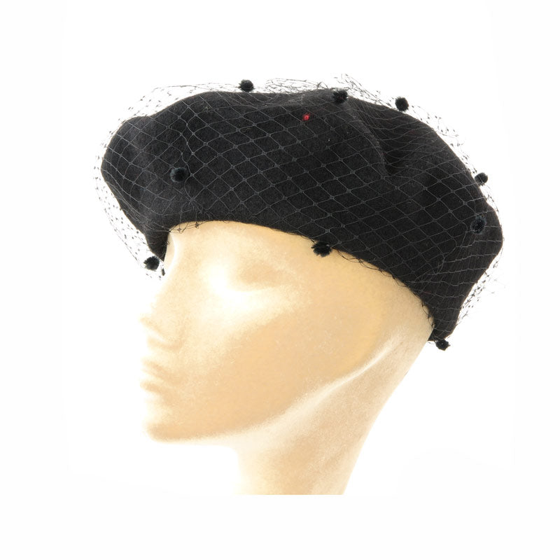 Black beret with veil