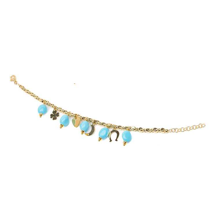 Bracciale con turchese e ciondoli portafortuna