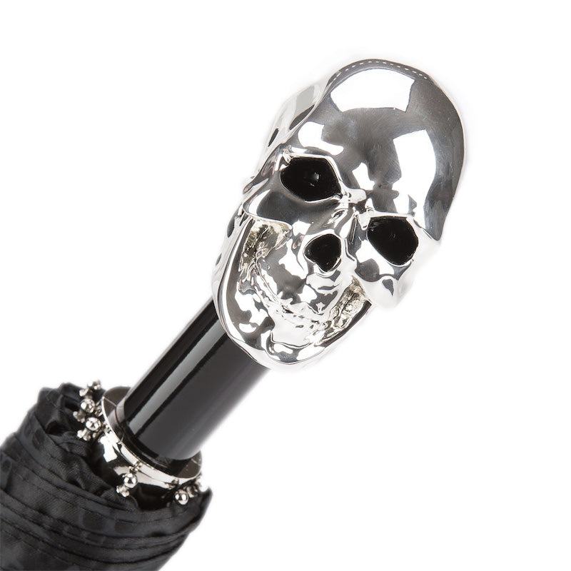 Black Folding Umbrella with Silver Skull