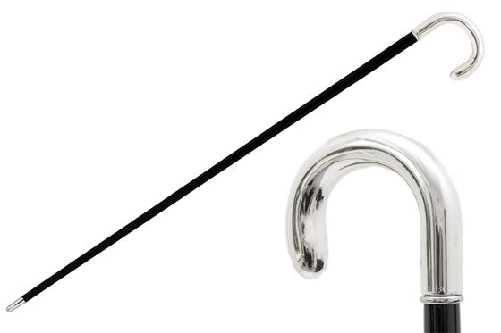Bastone con manico curvo argentato classico