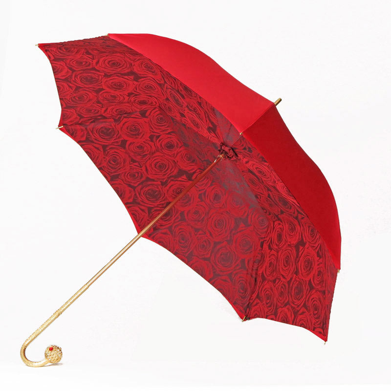 ombrello da donna rosso con rose rosse