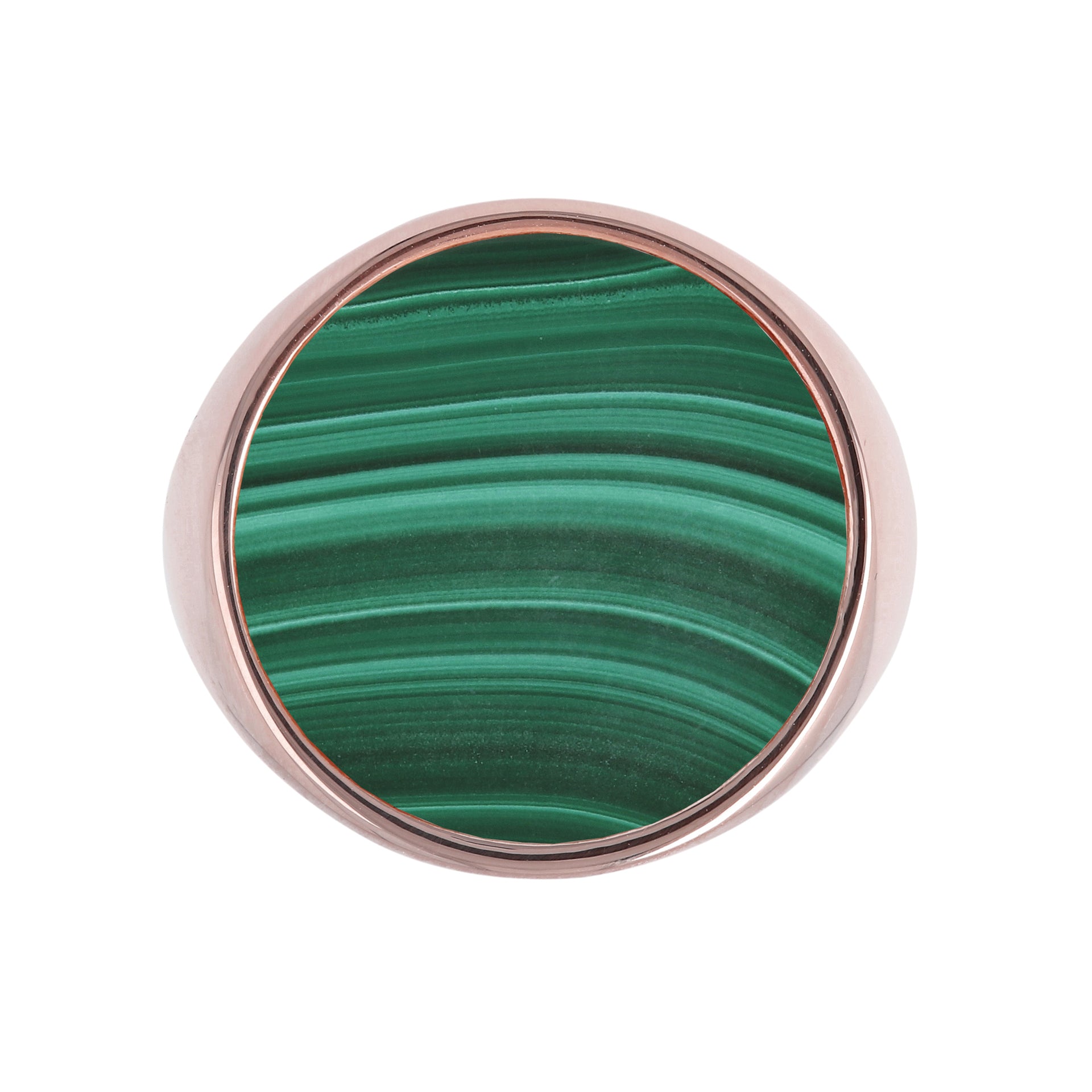 Anello chevalier rosè con malachite