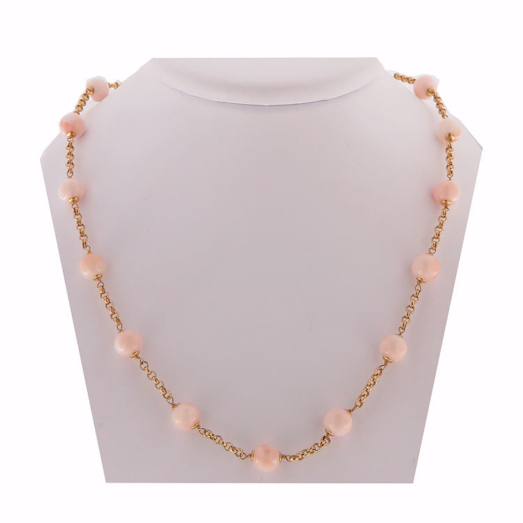 Collana in oro 18 kt e perle di corallo rosa