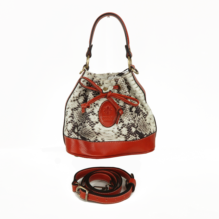 Borsa secchiello in pelle stampa pitone
