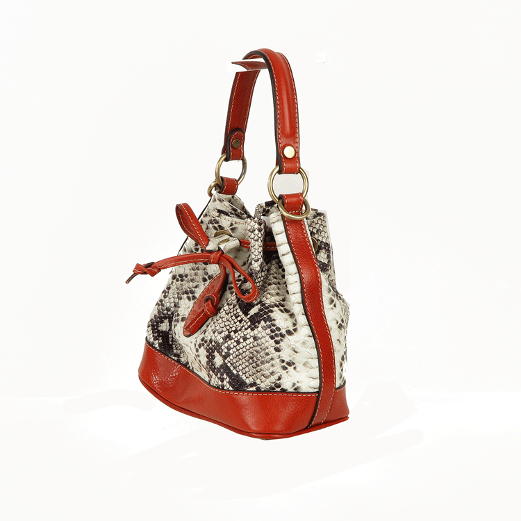 Borsa secchiello in pelle stampa pitone