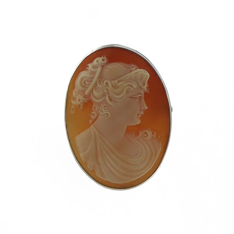 Silver ring with cameo with a woman's face