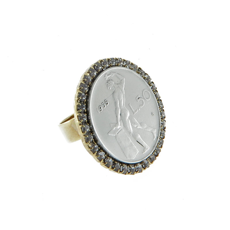 Anello in ottone con moneta 50 lire