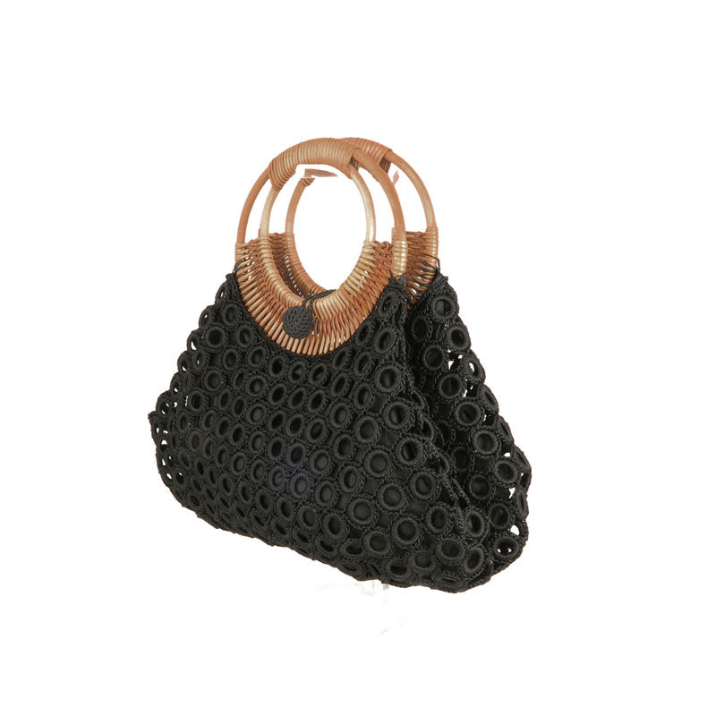 Black bamboo and crochet bag