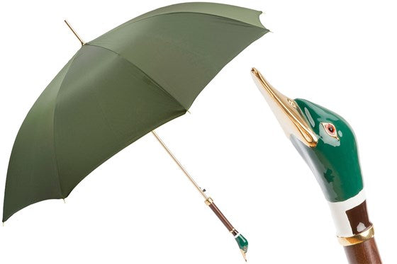 Forest Green Men's Umbrella with Enamelled Mallard