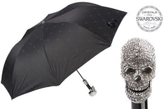 Black Folding Men's Umbrella with Swarovski Skull Handle