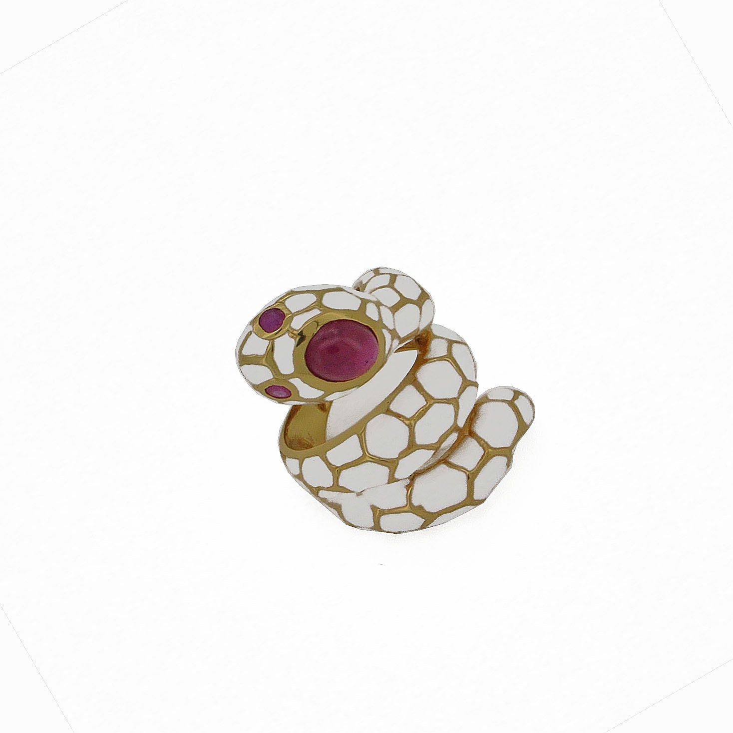 Anello con serpente smaltato bianco