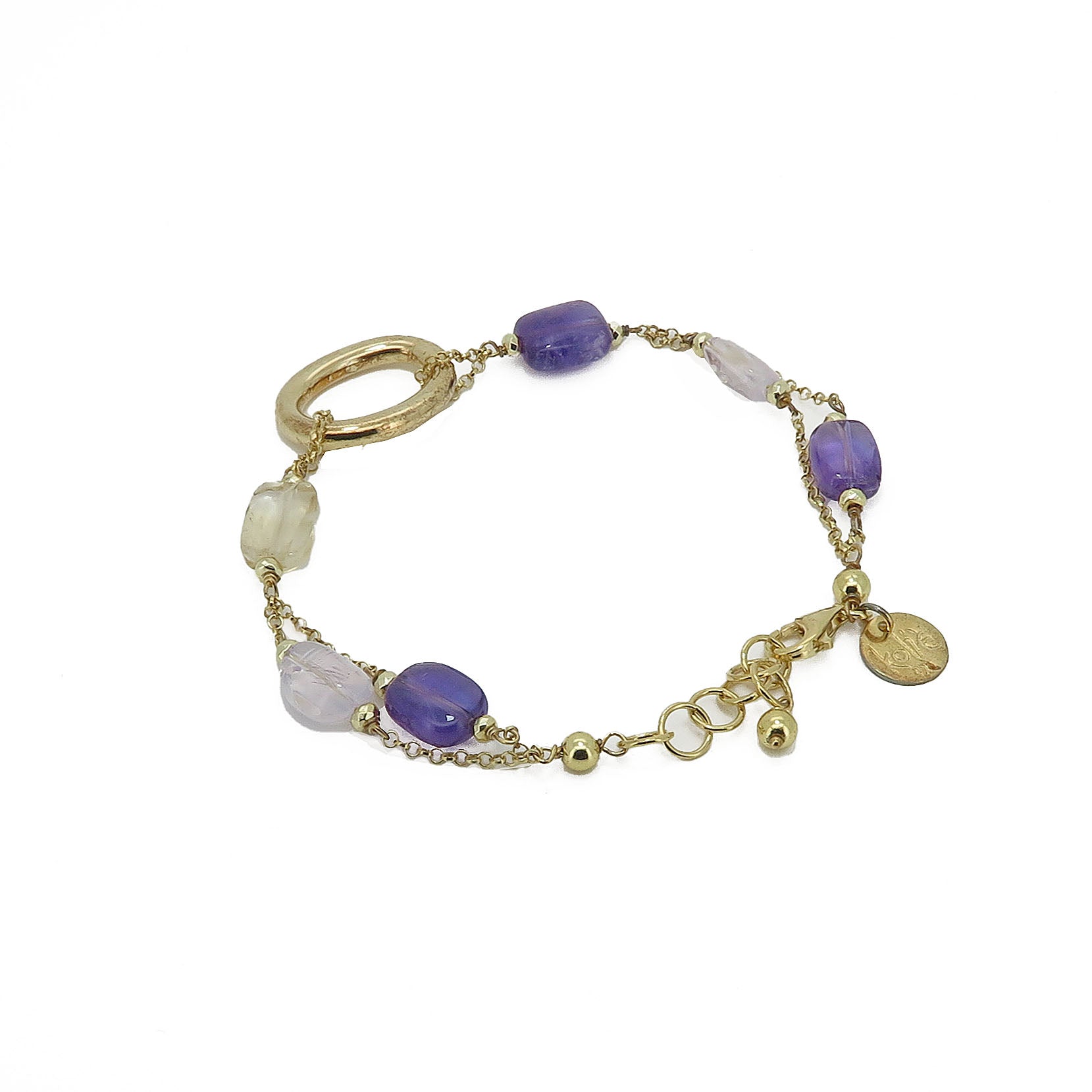 Bracciale con ametista e quarzo a due fili 