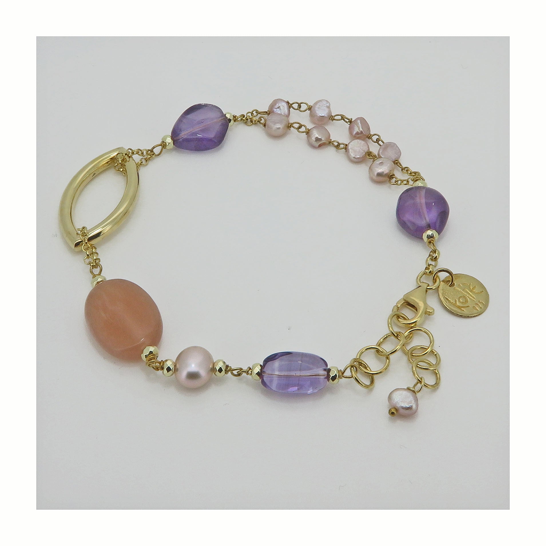 Bracciale con ametista agata e perla di fiume