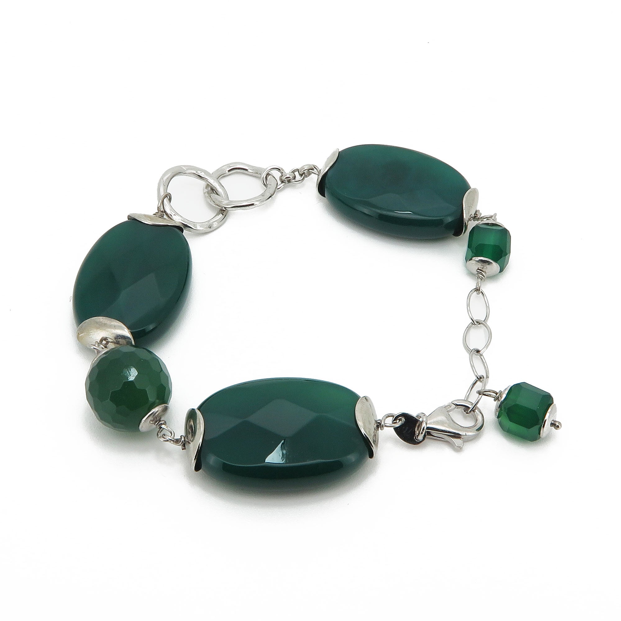 Bracciale in argento con agata verde in argento 925