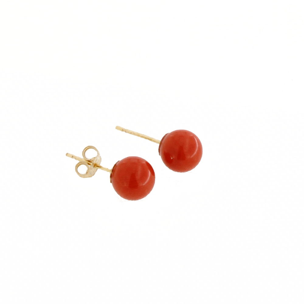18 kt gold earrings with 7 mm coral ball