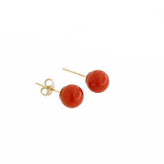18 kt gold earrings with 7 mm coral ball