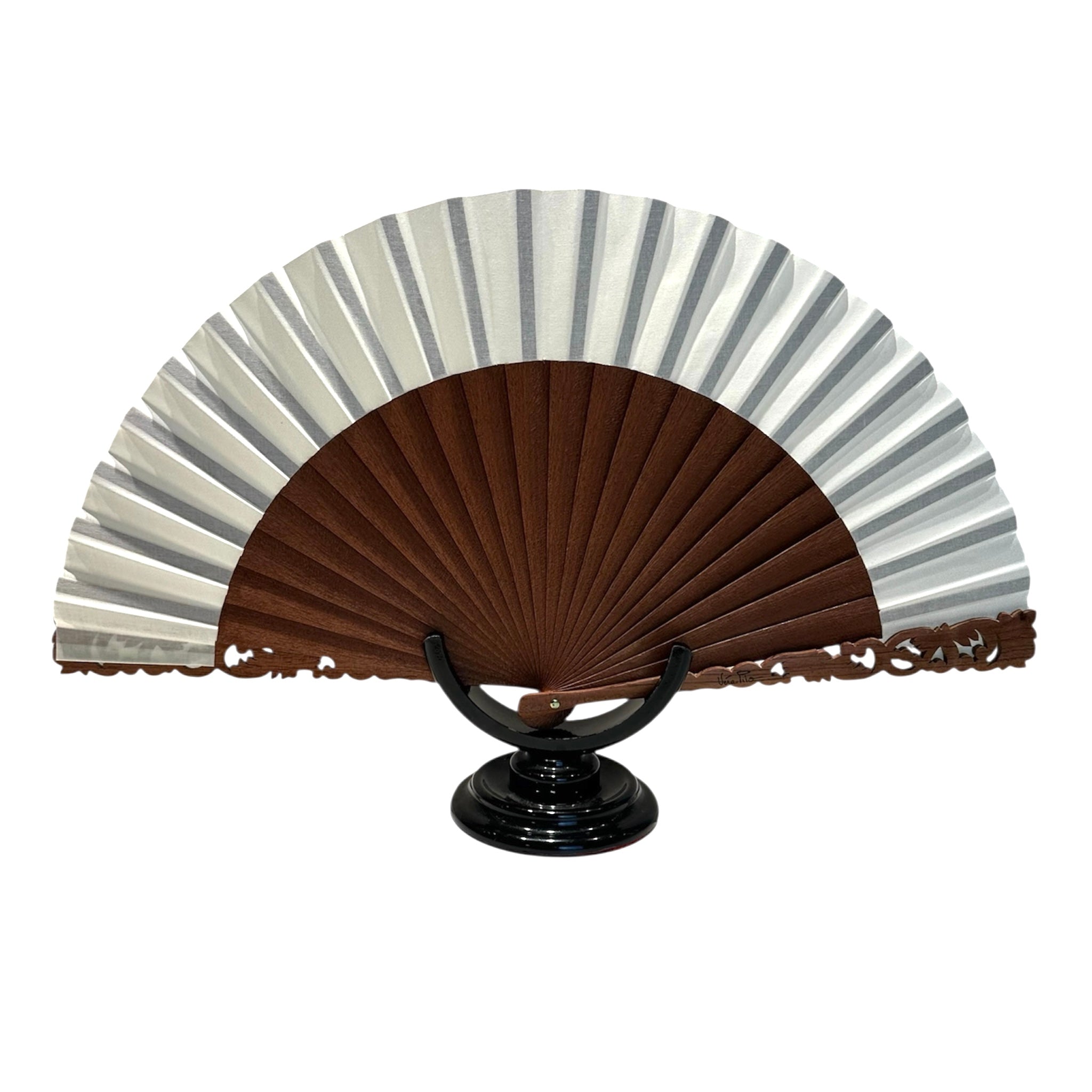 Ventaglio avorio in cotone e legno intarsiato