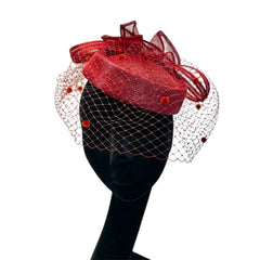 Cappello da cerimonia rosso con veletta