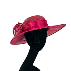 Cappello da cerimonia fucsia con nastro di raso
