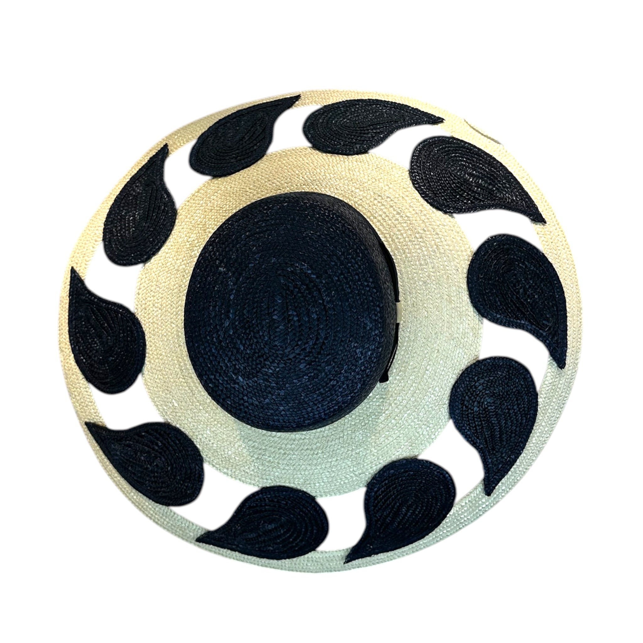 Women's blue perforated straw hat