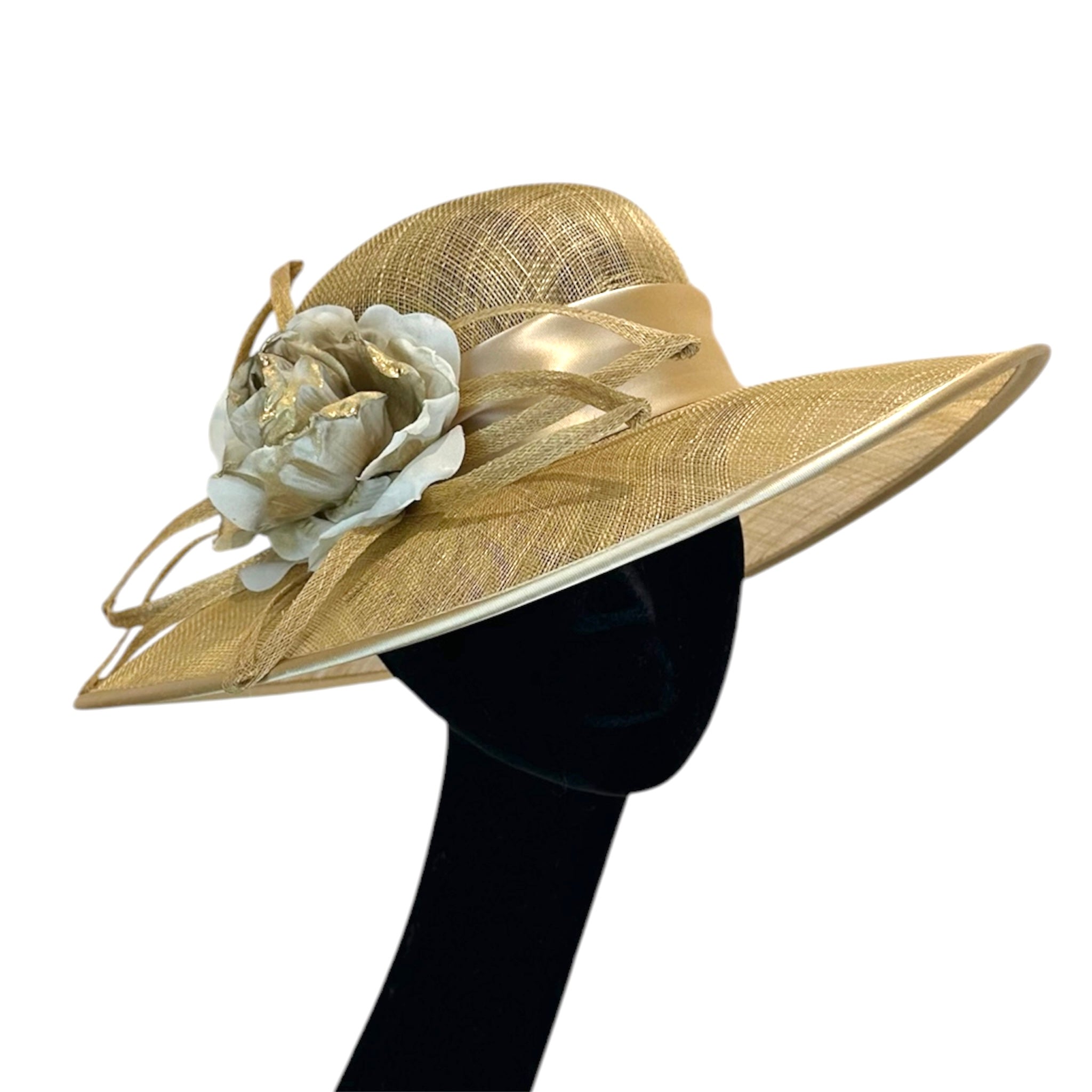 Cappello da cerimonia colore oro con fiore
